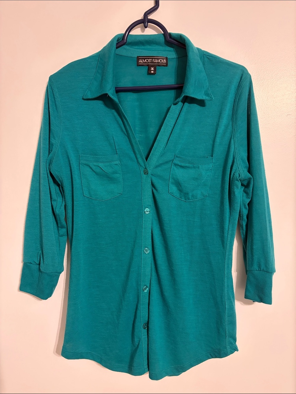 Almost Famous Teal Green Button-Front Women's Shirt